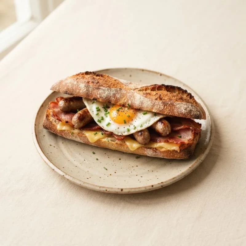 Greggs Bacon and Sausage Breakfast Baguette